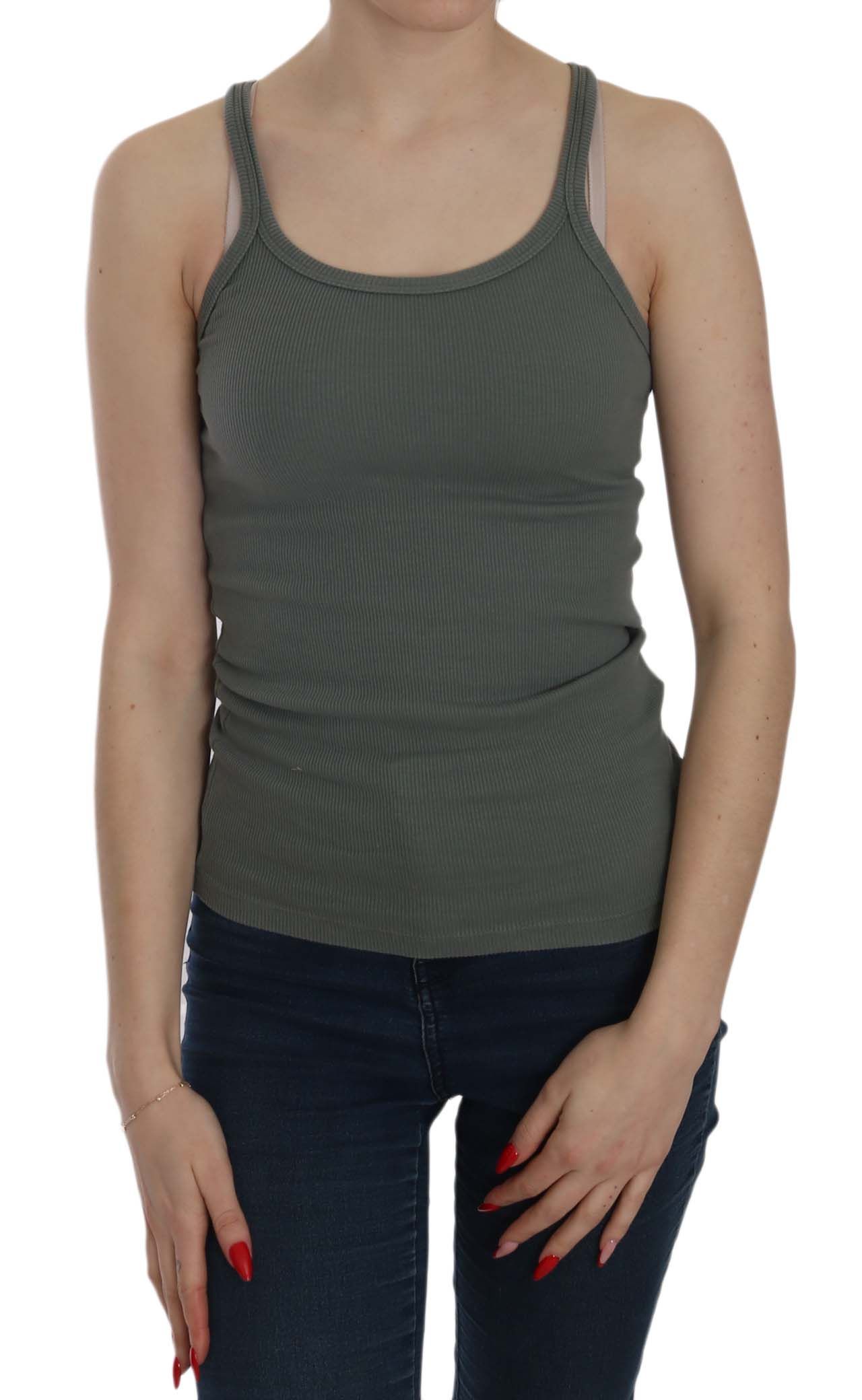 PINK MEMORIES Green Sleeveless Spaghetti Tank T-Shirt Blouse