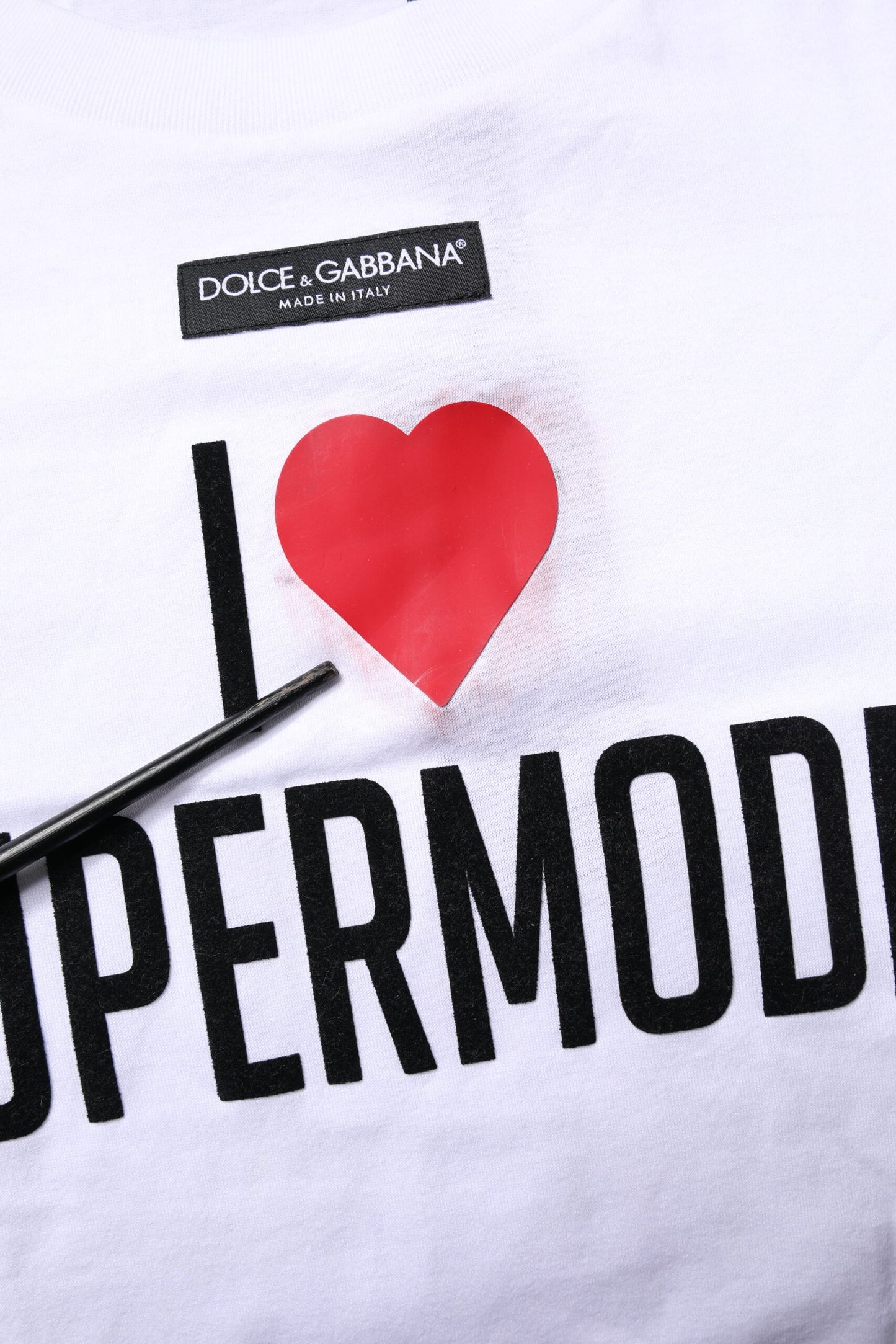 Dolce & Gabbana White Printed Round Neck Top Cotton T-shirt