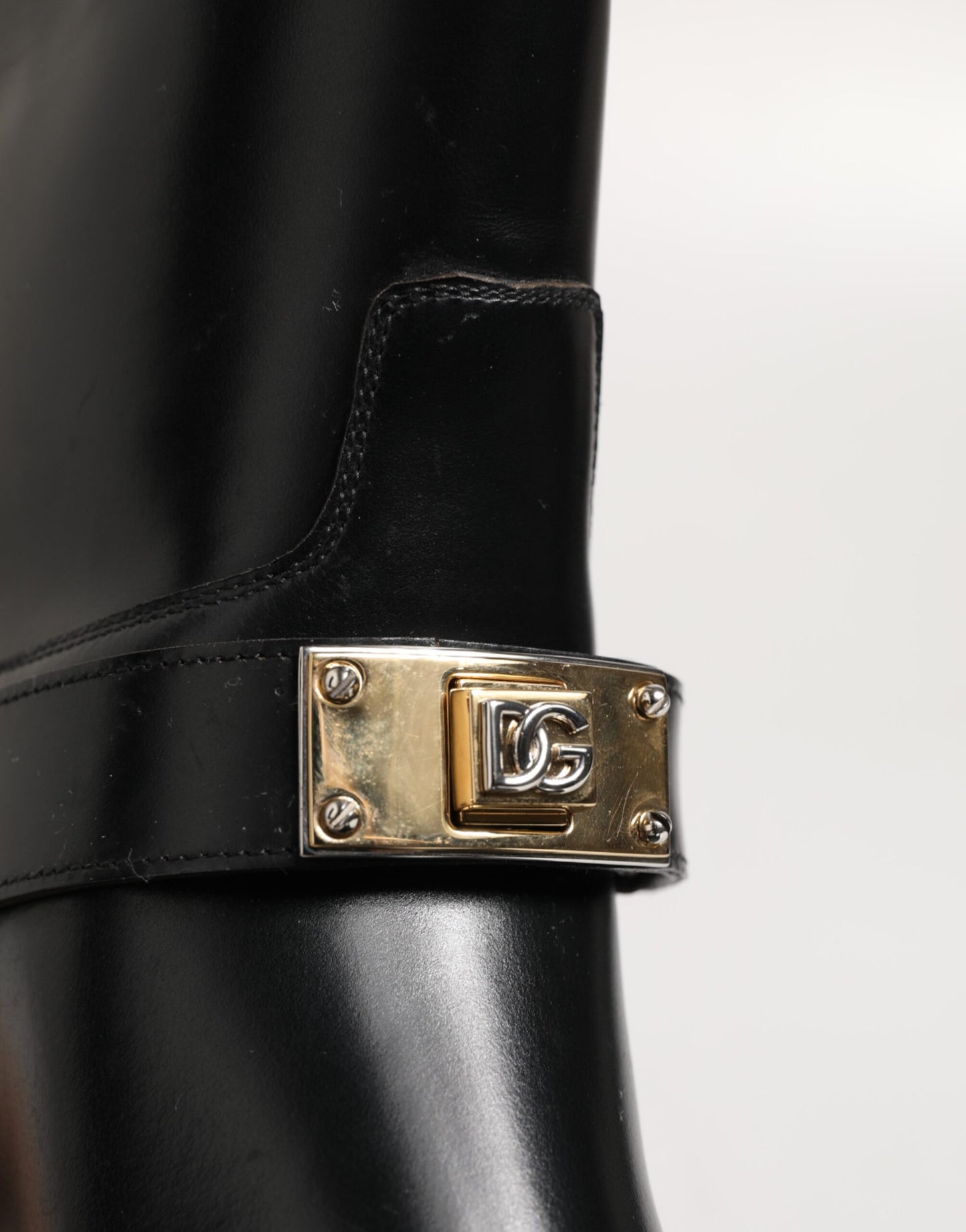 Dolce & Gabbana Black Logo Plaque Over The Calf Boots Shoes