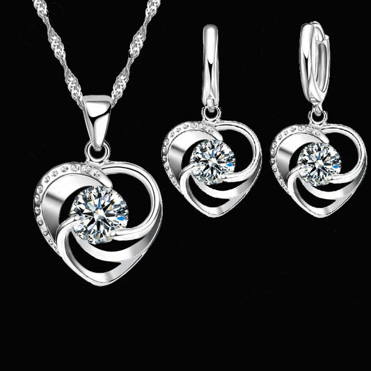 Ensemble collier & boucles d'oreilles cœur — Argent Sterling 925