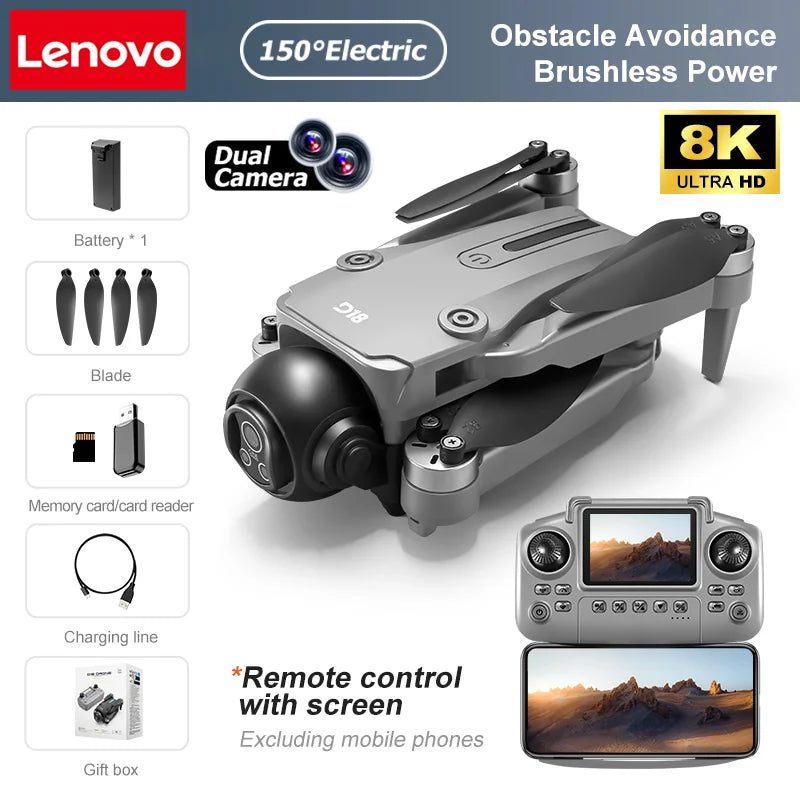 Lenovo D18 Drone 8K aérien HD double caméra intelligente évitement d'obstacles puissance sans brosse 5G WIFI écran télécommande GPS Drone