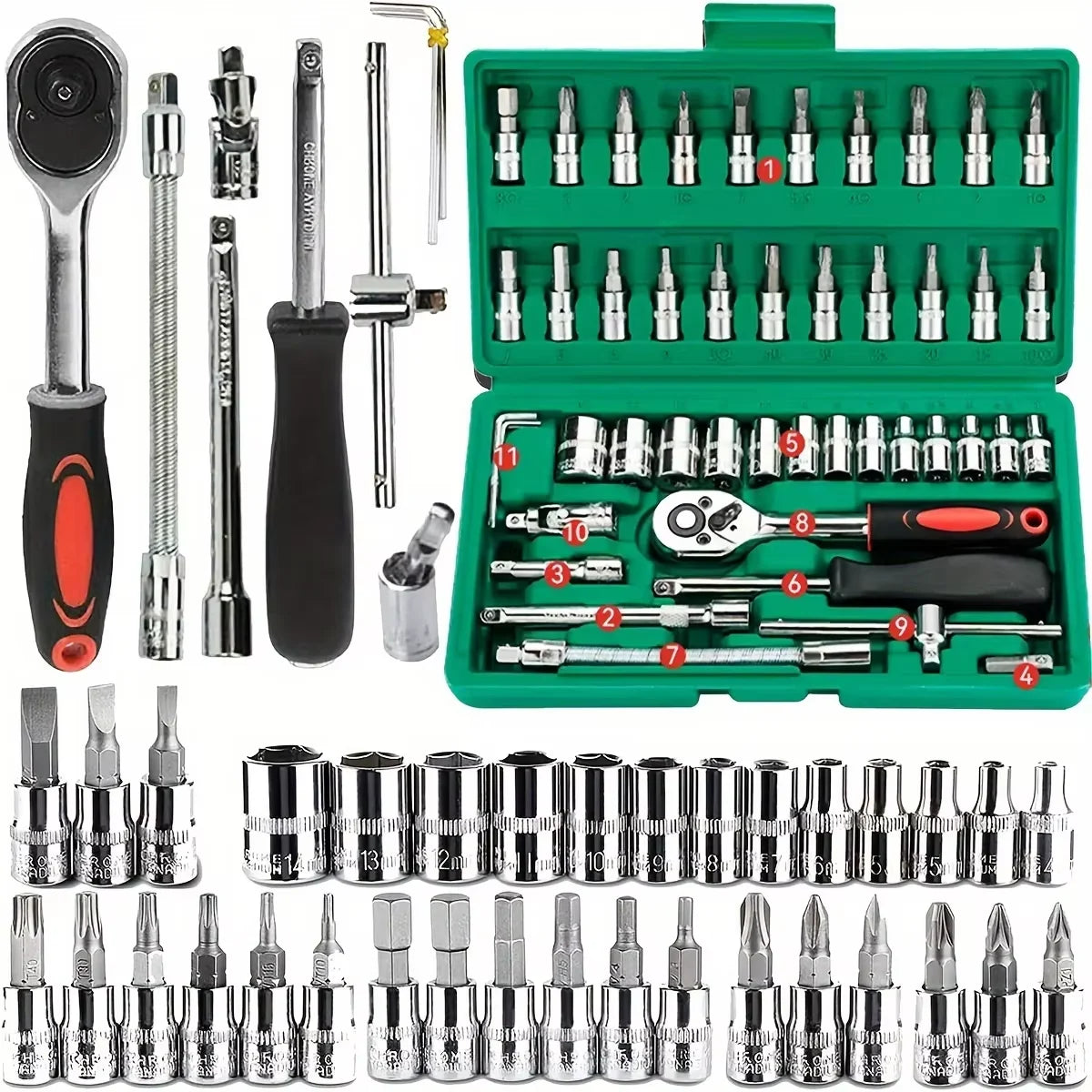 Kit d'Outils Professionnel 46 Pièces – Coffret à Cliquet pour Entretien Auto & Bricolage