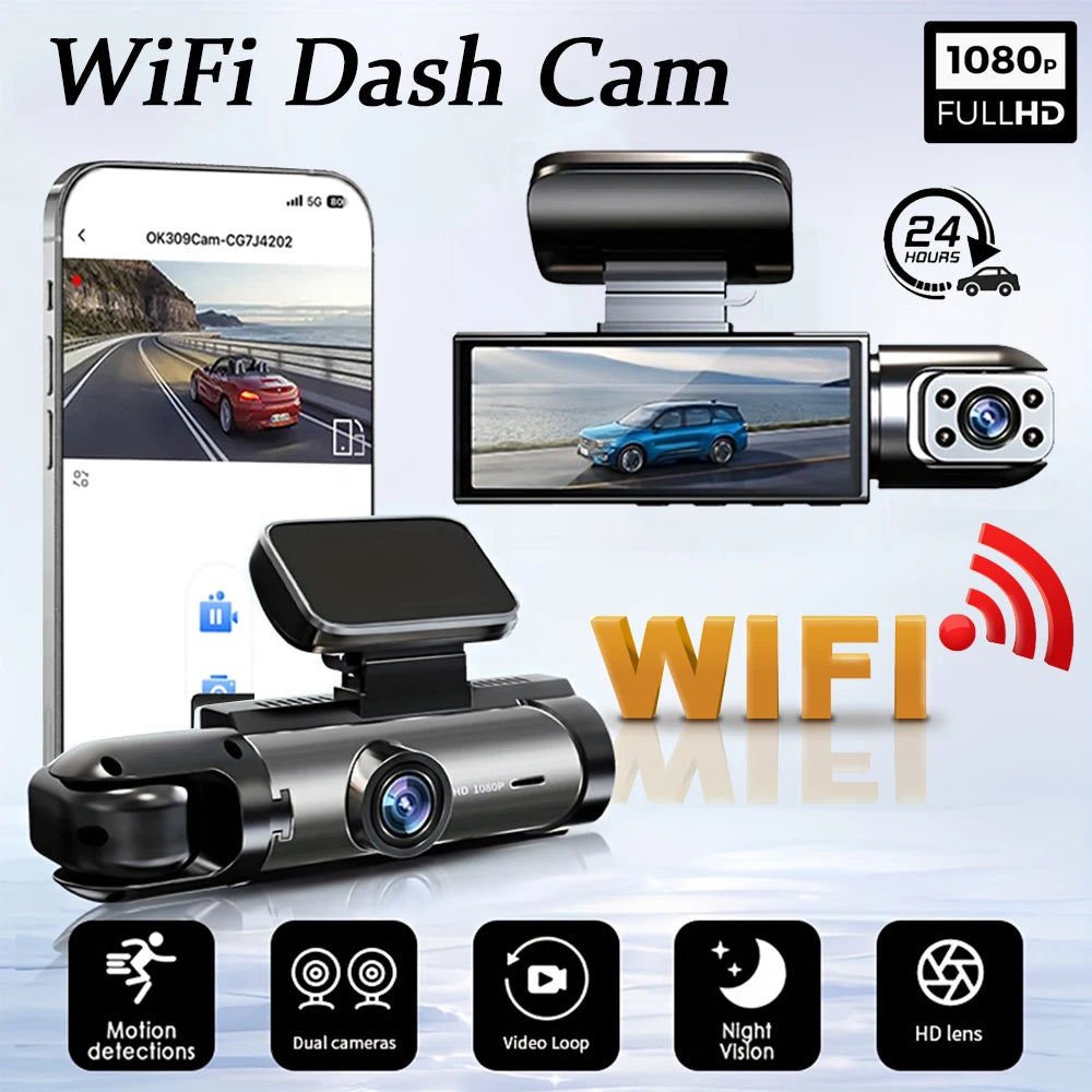 Dashcam Double Objectif WiFi 1080P — Vision Nocturne, Grand Angle 170°, Capteur G