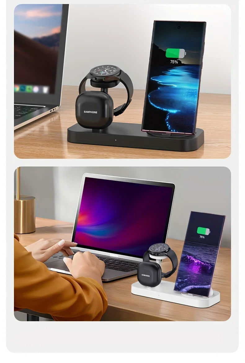 Station de Charge Sans Fil 3-en-1 VIKEFON – Samsung Galaxy, Montre & Écouteurs, 15W