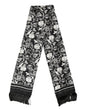 Dolce & Gabbana Black White Silk Floral Print Fringe 136cm X 15.5cm  Scarf
