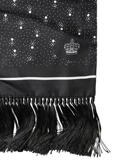 Dolce & Gabbana Black White Silk Dotted Print Foulard 140cm X 15cm Scarf