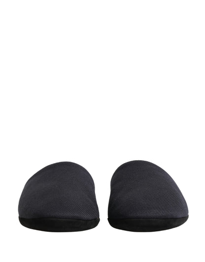 Dolce & Gabbana Dark Navy Wool Cotton Red Chevron Slippers Shoes