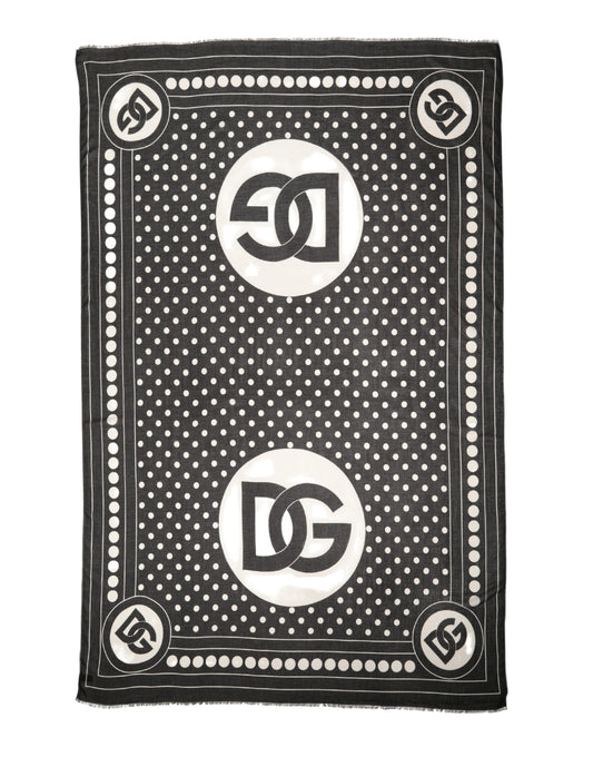 Dolce & Gabbana Black White Polka Dot Logo Stole Wrap 188cm x 116cm Scarf