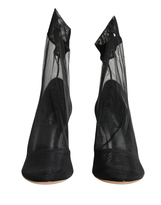 Dolce & Gabbana Black Nylon Stretch Mesh Sock Boots Shoes