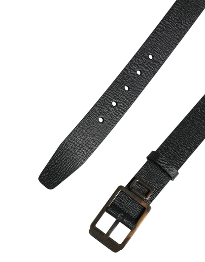 Dolce & Gabbana Black Calf Leather Gold Metal Buckle Belt