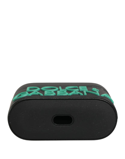Dolce & Gabbana Black PVC Embossed Logo Flip Holder Women Airpods Case