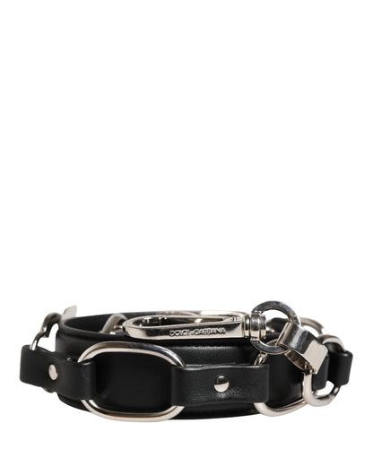 Black Leather Silver Chain Bag Accessory Shoulder Strap