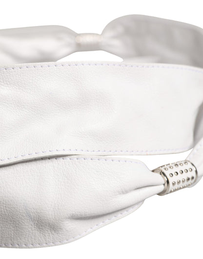 Orciani Women White Leather Embellished Wide Waist Cintura Belt