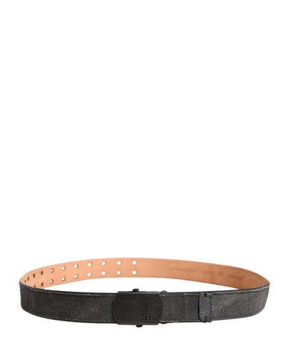Ermanno Scervino Black Leather Cotton Logo Metal Buckle Belt