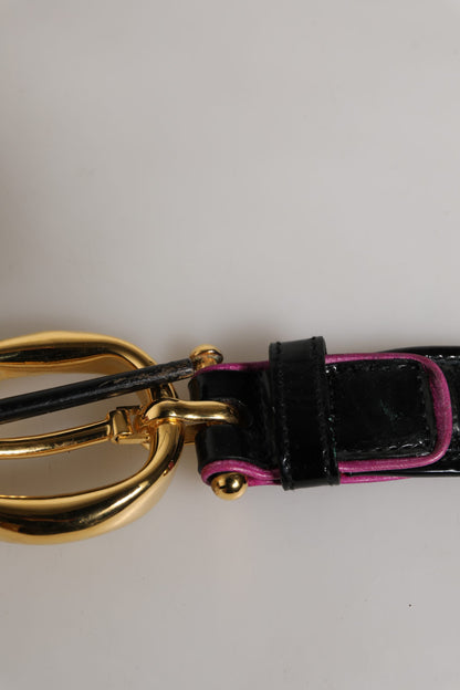 Ermanno Scervino Black Leather Gold Round Buckle Waist Belt