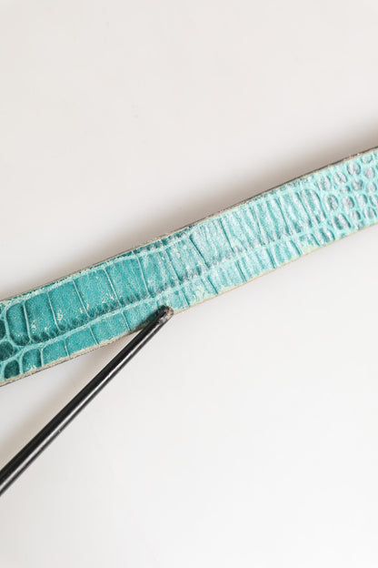 Scervino Street Women Green Leather Croco Print Studded Belt