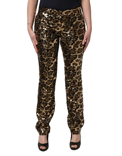 Gold Leopard Sequined Straight Trouser Pants
