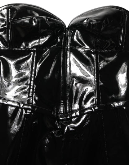 Black Patent Leather Corset Style Mini Dress