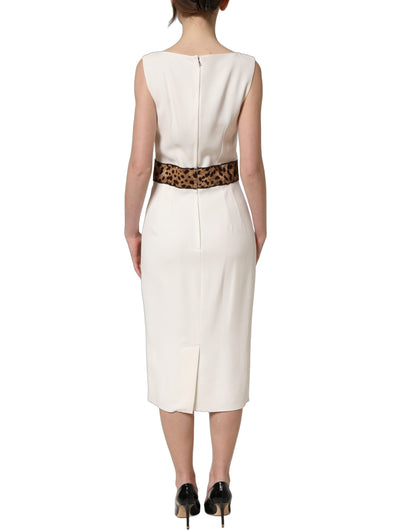 White Leopard Sleeveless Sheath Midi Dress