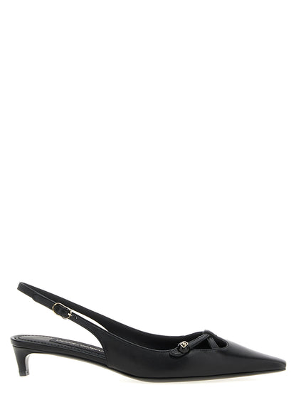 Black Lamb Leather Mid Heel Pumps
