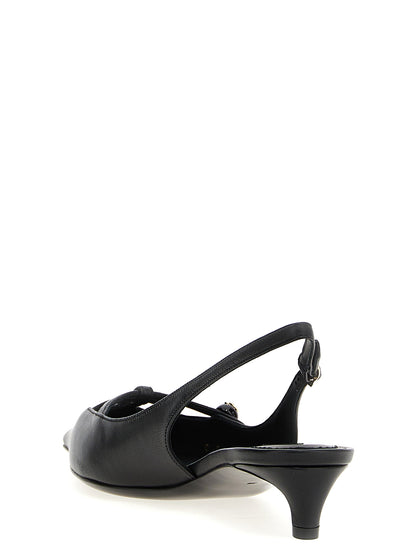 Black Lamb Leather Mid Heel Pumps