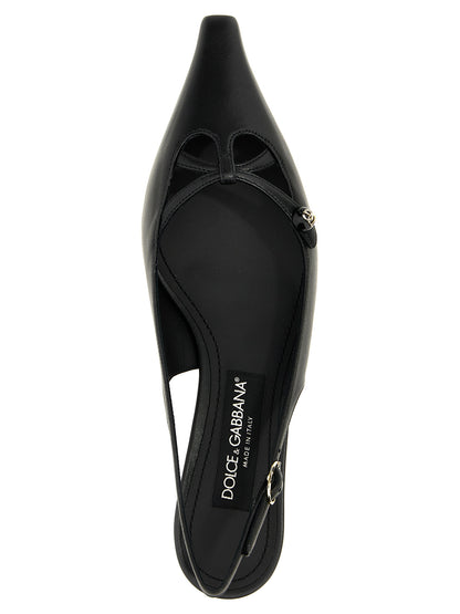 Black Lamb Leather Mid Heel Pumps