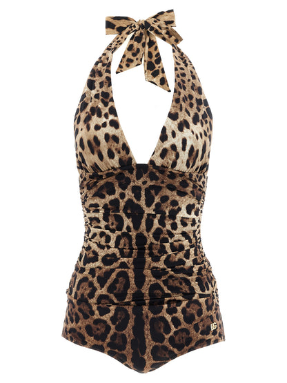 Brown Polyamide One-Piece Swimsuit