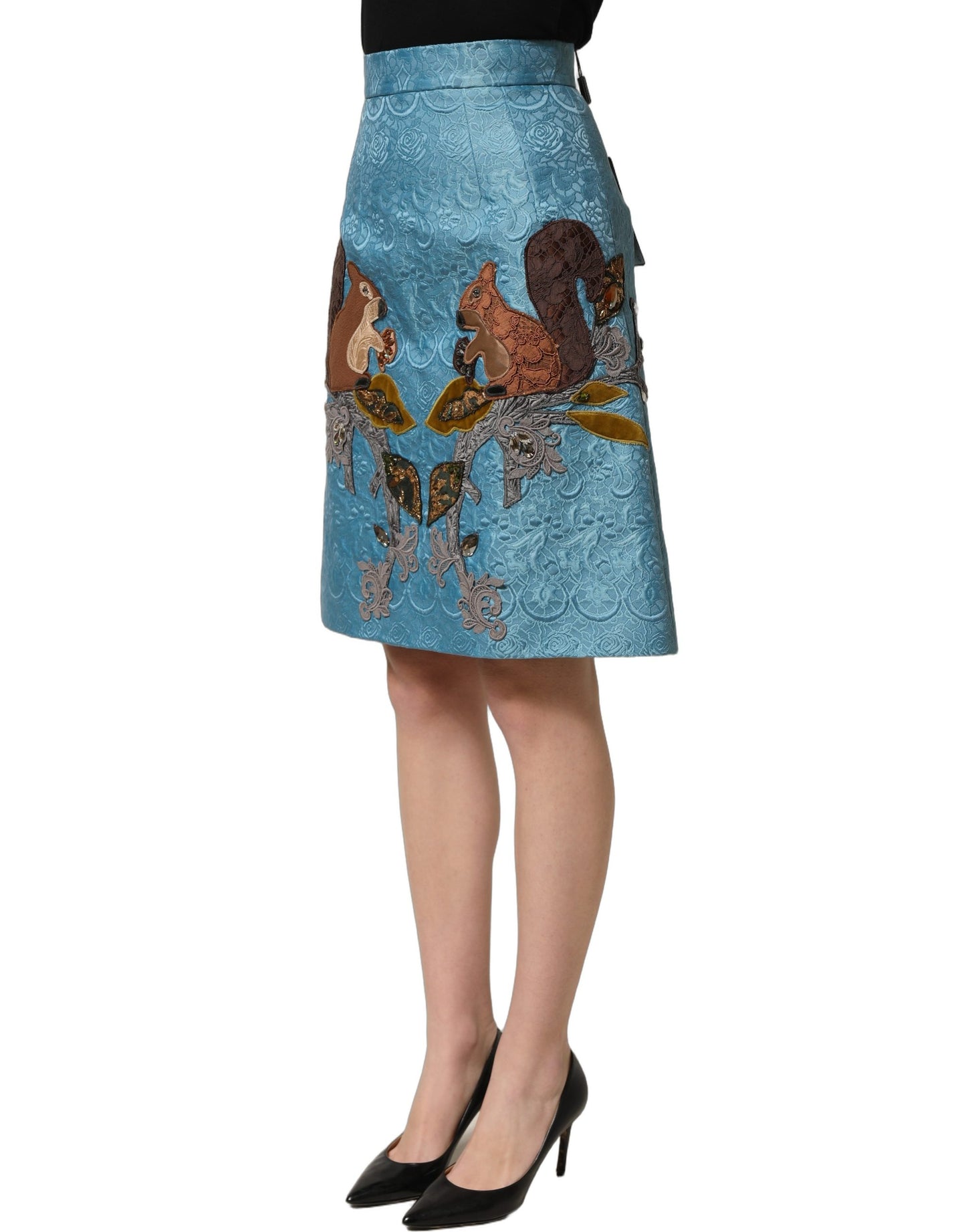 Blue Jacquard Embroidered A-line Skirt Dolce & Gabbana