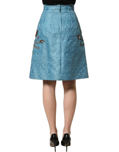 Blue Jacquard Embroidered A-line Skirt Dolce & Gabbana