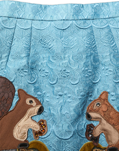 Blue Jacquard Embroidered A-line Skirt Dolce & Gabbana