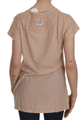 PINK MEMORIES Pink Cream Lace Short Sleeve Shirt Top Cotton Blouse