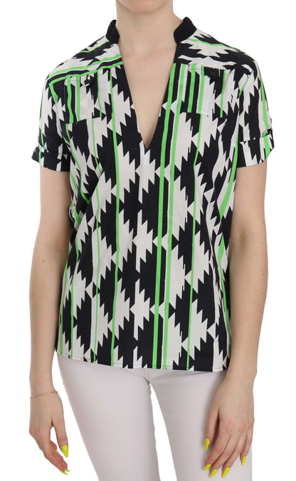 Costume National Multi Color Plunging Top Blouse