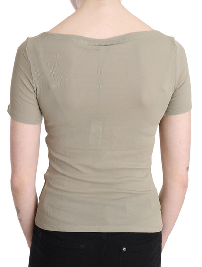 GF Ferre Gray 100% Nylon Short Sleeve Casual Tank Top Blouse