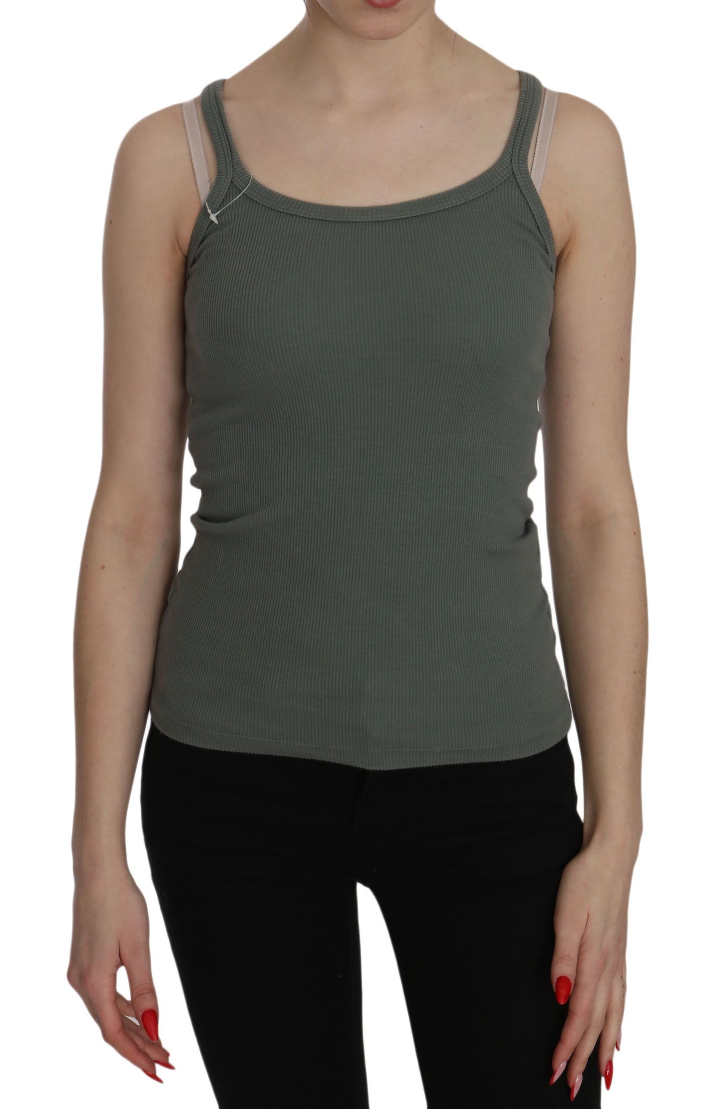 PINK MEMORIES Green Spaghetti Strap Slim Fit Casual Tank Top Blouse