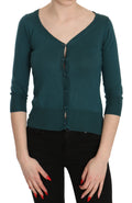 PINK MEMORIES Blue Green Cotton 3/4 Sleeve Cardigan Top Blouse