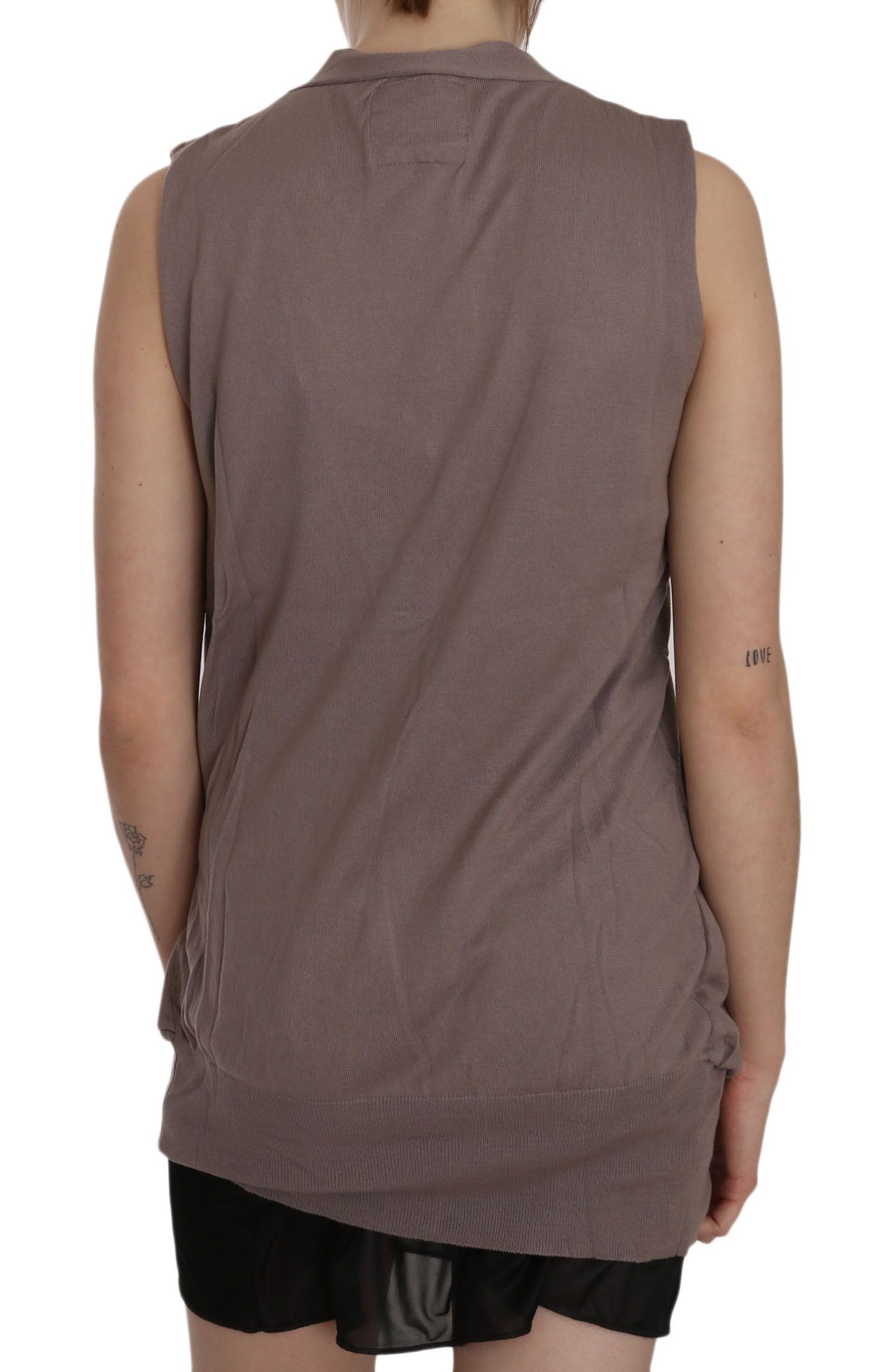 PINK MEMORIES Brown 100% Cotton Sleeveless Cardigan Top Vest