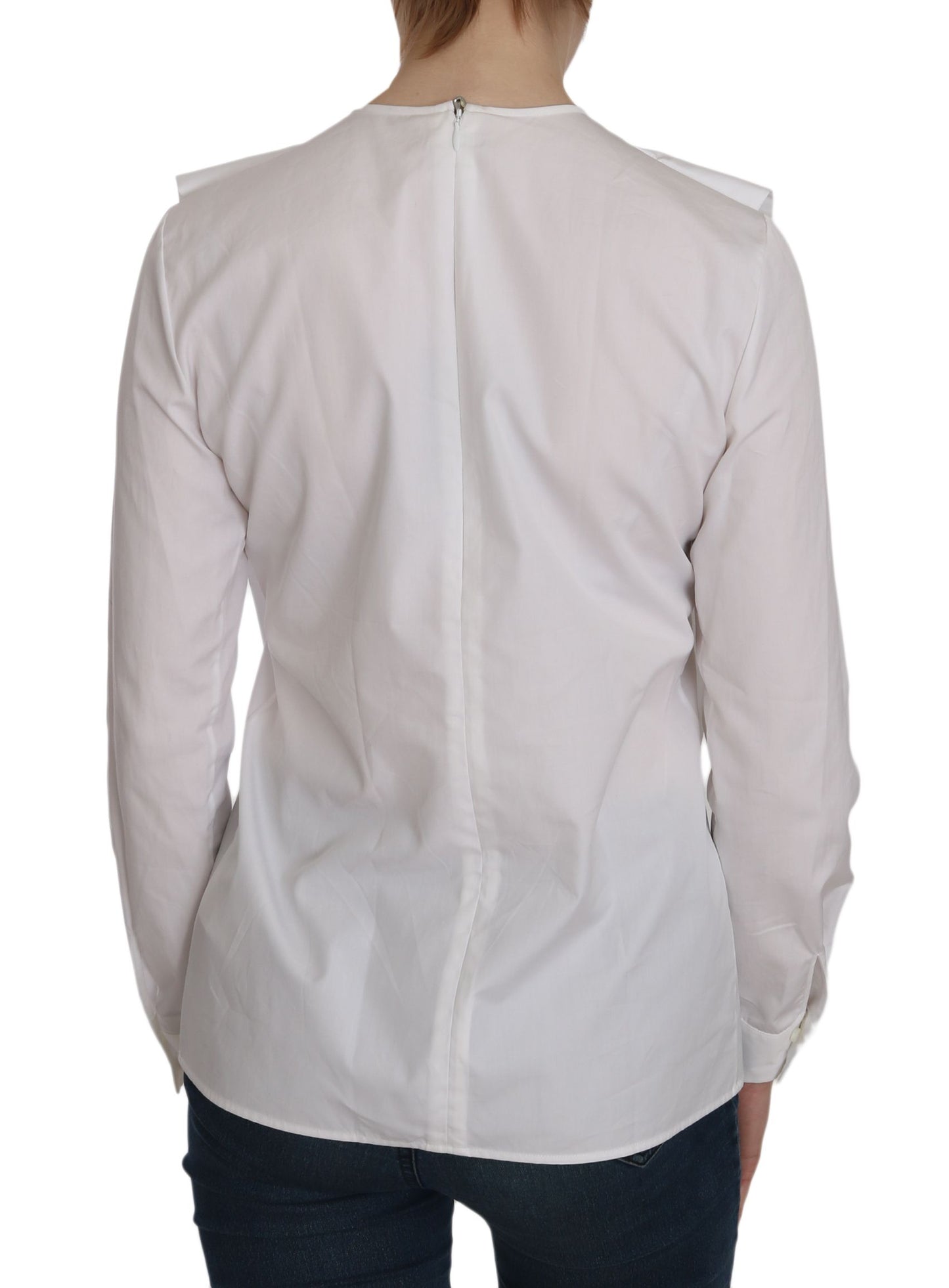Dsquared² White Crew Neck Long Sleeve Cotton Blouse