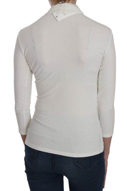 Exte White Printed Turtle Neck 3/4 Sleeve Top Cotton Blouse