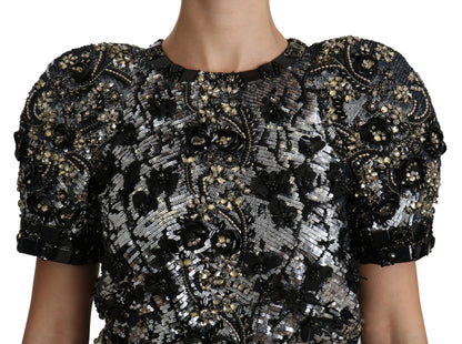 Dolce & Gabbana Black Sequined Crystal Embellished Top Blouse