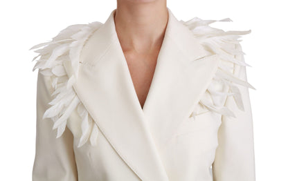 Dolce & Gabbana White Double Breasted Coat Wool Jacket