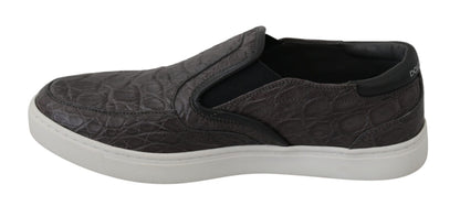 Gray Leather Flat Caiman Mens Loafers Shoes
