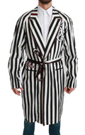 Dolce & Gabbana Black Coat Nightgown  White Cotton Robe
