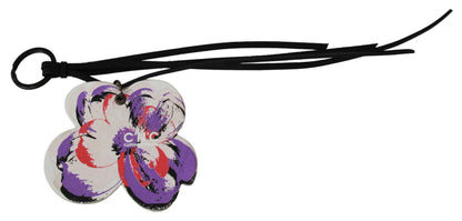Costume National White Leather Butterfly Logo Keyring C'N'C Keychain