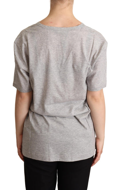 Dolce & Gabbana Gray Solid 100% Cotton V-neck Top T-shirt