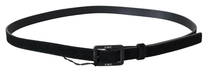 Costume National Black Leather Velvet Square Buckle Waist