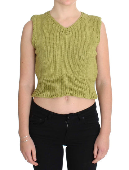 PINK MEMORIES Green Cotton Blend Knitted Sleeveless Sweater