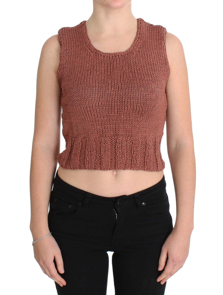 PINK MEMORIES Red Cotton Blend Knitted Sleeveless Sweater