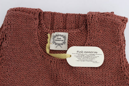 PINK MEMORIES Red Cotton Blend Knitted Sleeveless Sweater