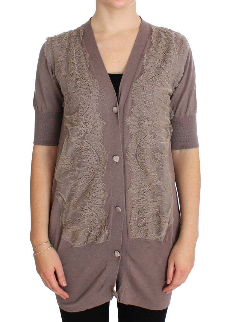 PINK MEMORIES Purple Lace Cotton Cardigan Sweater