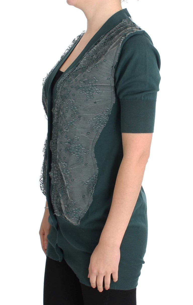 PINK MEMORIES Green Lace Cotton Cardigan Sweater